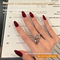 Draagbare nagels ABS-materiaal Opdruknagels Amandel Wijnrood Effen kleur Helder oppervlak Nageltips Bijpassende elegante witte nagels