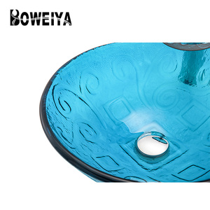 Professional Factory Blue Vintage Antique Bath Lavatory Wash Basin Modern Bathroom Vanity Basin Cabinet Set Glass Bowl Sinks - Product Image 4