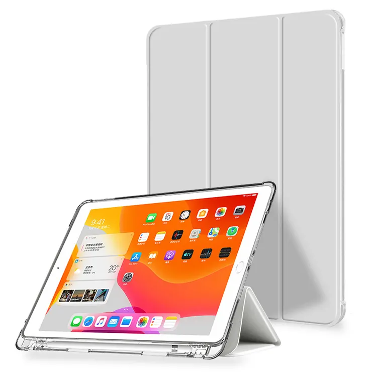 Custom Case for iPad 7/8/9 Pro 11 inch Folding Smart Tablet Clear Shockproof TPU Flip Cover for iPad Case with Pencil Holder