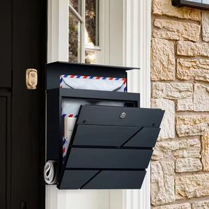 Cassetta Postale da Esterno in Acciaio Inox Impermeabile Stile Villa Europea, Porta Giornali Creativo per Prodotti Sportivi e di Intrattenimento, Nero - Product Image 1
