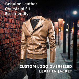 Veste surdimensionnée avec logo personnalisé, veste bomber en cuir véritable, veste en daim brun foncé - Product Image 2