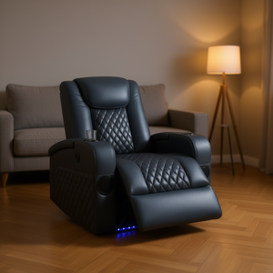 Poltrona Reclinabile Elettrica in Vera Pelle con Bluetooth, Schienale Trapuntato e Braccioli Imbottiti per Soggiorno - Product Image 2