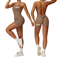 Combinaison de yoga une pièce personnalisable avec logo pour femme, dos croisé, en Spandex/Nylon extensible dans les quatre sens, justaucorps de fitness avec effet froncé aux fesses