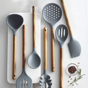 Ensemble de cuisine en silicone de 6 pièces en gros, ensemble de cuisine en silicone réutilisable résistant à la chaleur avec poignée en bois d'<span class=keywords><strong>acacia</strong></span> - Product Image 4