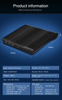 USB 3.0 Slim External Optical Drive DVD RW CD Writer Burner Reader Player for Laptop PCs Portable DVD Burner for Desktop