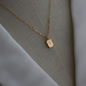 Stainless Steel 18K Gold Plated Link Chain Trendy Geometric Reversible Letter Design Lavender Glass Stone Pendant Necklace - Product Image 6