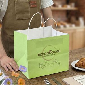 Bolsas de Papel Kraft Personalizables con Asas, Embalaje de Alimentos Reciclable para Galletas, Donas, Postres, Pasteles y Panadería - Product Image 1