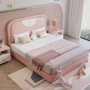 <span class=keywords><strong>Cama</strong></span> Infantil de Cuero Sintético de Primera Calidad con Cabecera Tapizada con Temática de Princesa y Príncipe, Tamaños Individual, Matrimonial y Queen - Product Image 1