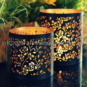 Bougeoir votif en fer à motif géométrique découpé au laser adapté aux intérieurs de style bohème et rustique - Product Image 1