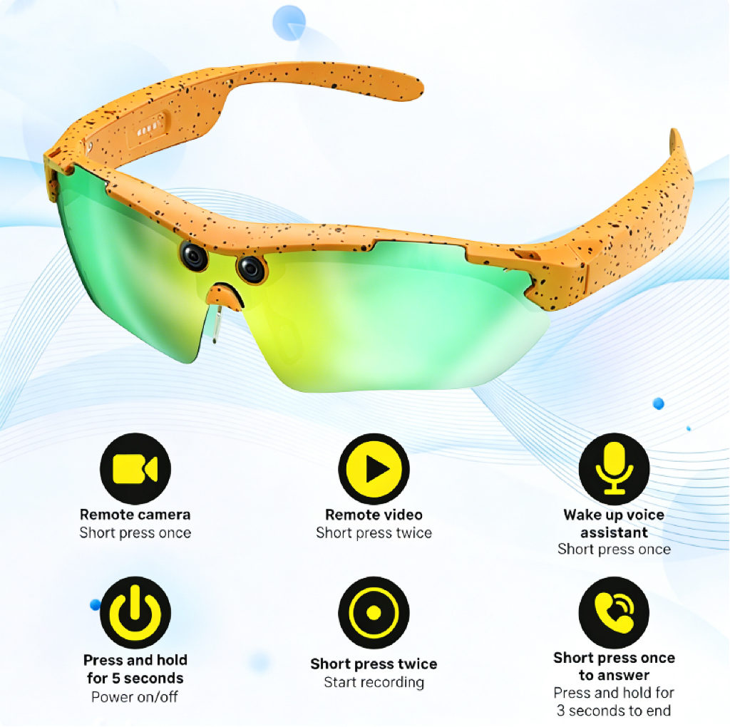 New 2026 AI Smart Glasses 8MP HD Camera 4K Video IP68 Waterproof Real-Time Translation Music Playback Touch Control Activity