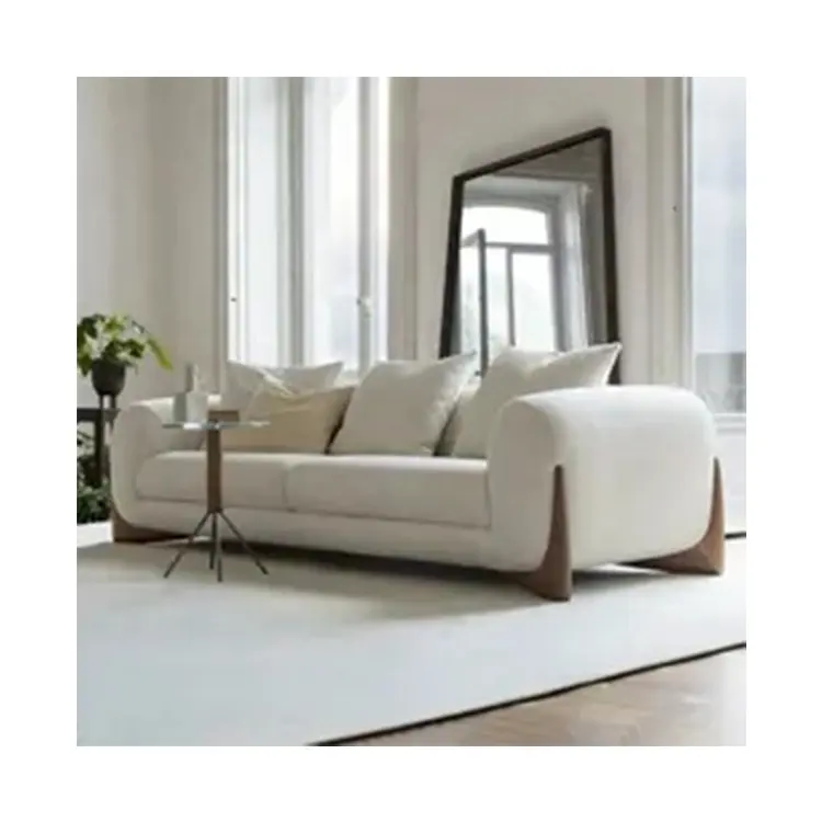 Современный стиль дизайн простой ткани мягкий современный деревянный диван мебель для гостиной мебель для дома двойной белый диван