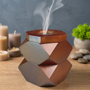 Geometric Wood Incense Burner Aromatherapy Diffuser <b>Copper</b> Finish Tabletop Decor All-Season Use for Home Decor Ramadan Eid Gift - Product Image 1