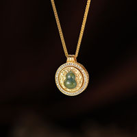 Collier pendentif rond en forme de gourde Hulu en jade vert doré pour femme TANGPEI, bijoux de mode en métal