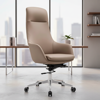 Chaise de bureau exécutive moderne à dossier haut, réglable, en cuir PU taupe, pour la maison, le bureau ou l'hôpital