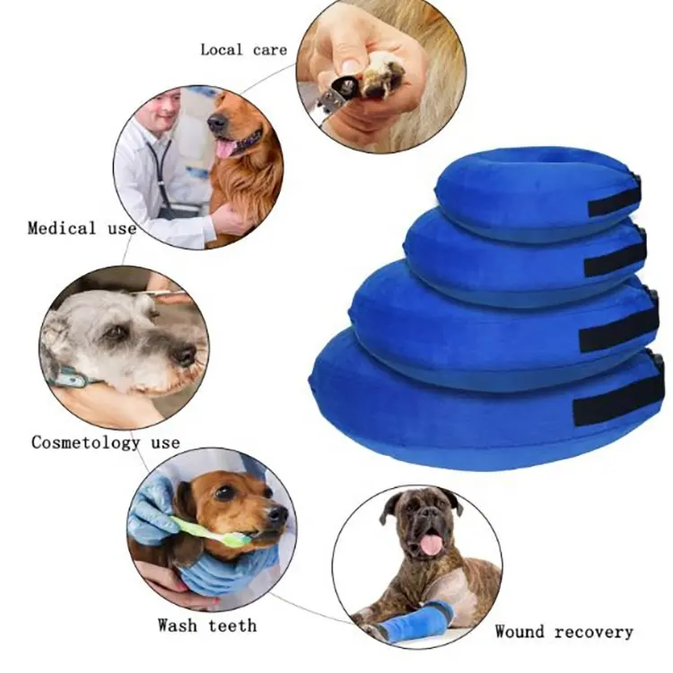 Cono de perro para después de la cirugía, Collar inflable de recuperación suave ajustable para mascotas
