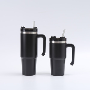 Gobelet isotherme en acier inoxydable de 30 oz et 20 oz avec poignée et paille, tasse de voyage à double paroi pour voiture, bureau et extérieur - Product Image 5