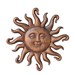 Décoration murale en bois en forme de soleil souriant, <span class=keywords><strong>plaque</strong></span> en relief sculptée à la main avec un soleil rayonnant, décoration d'intérieur bohème rustique en bois sculpté - Product Image 1