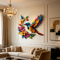 Décoration murale en fer « Hummingbird Bloom » – Accent coloré colibri pour décoration de mariage, design naturel circulaire, style Art Déco