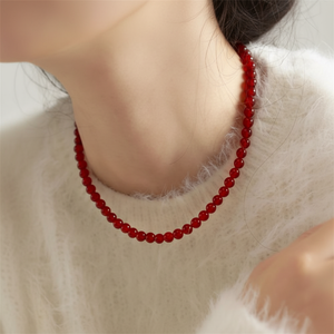Sseuredam collana estiva con perline a sfera rossa in pietra grezza e onice alla moda con perline - Product Image 1