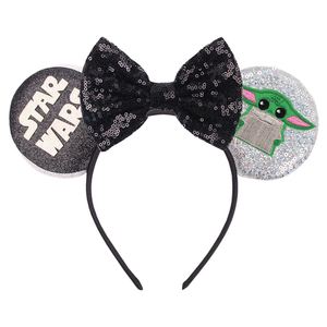 Oreilles de souris Bandeaux à paillettes pour filles Bébé Femme Grogu Master <span class=keywords><strong>Yoda</strong></span> Arcs Accessoires pour cheveux Cadeaux - Product Image 6
