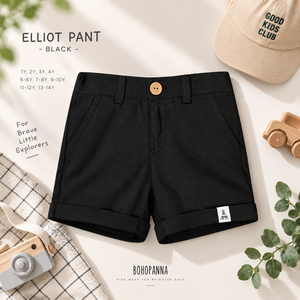 BOHOPANNA Short en coton noir pour garçons, taille haute, fermeture à boutons, couleur unie, bas de tenue décontracté d'été avec poches latérales - Product Image 2