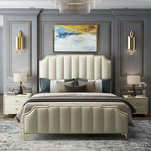 <span class=keywords><strong>Letto</strong></span> di Lusso con Testiera Dorata, Set di Mobili per Camera da <span class=keywords><strong>Letto</strong></span>, Stile Europeo Moderno in Pelle, <span class=keywords><strong>Letto</strong></span> <span class=keywords><strong>Matrimoniale</strong></span> King Size e Queen Size in Morbida Pelle - Product Image 5