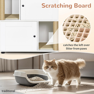 Mueble de Madera de Doble Capa con Poste Rascador para Gatos, Mueble Multifuncional para Sala de Estar Interior - Product Image 4