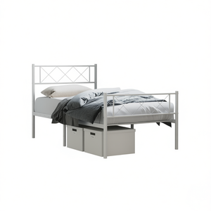Cadre de lit double en acier blanc avec revêtement en poudre, lit en métal moderne, meubles de chambre à coucher D0100H5HZKX - Product Image 1