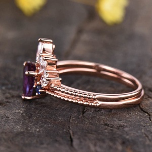 Rose Gold 925 <b>Sterling</b> <b>Silver</b> Band Jewelry Synthetic Lab Created Alexandrite <b>Ring</b> <b>Set</b> for Women - Product Image 3