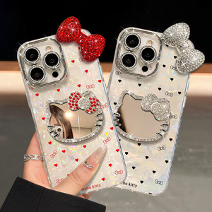 Coque de téléphone <span class=keywords><strong>Huawei</strong></span> en acrylique de luxe léger avec miroir chat, bracelet et nœud scintillant, vente en gros d'usine - Product Image 5