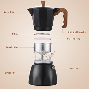 เครื่องชงกาแฟเอสเพรสโซแบบคลาสสิก หม้อ<span class=keywords><strong>กาแฟ</strong></span>สำหรับใช้ในบ้าน สีดำขาว พร้อมด้ามจับไม้ - Product Image 5