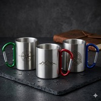 Mug à café isotherme moderne en acier inoxydable coloré avec logo personnalisé, poignée, 300 ml, sans BPA, mousqueton portable pour fête