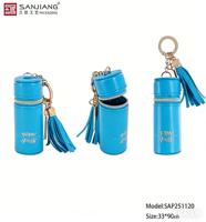 Pochette de rangement cylindrique de luxe avec pompon et porte-clés, mini pochette portable en cuir PU pour usage quotidien