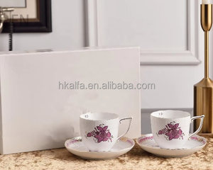 Classic Plant Pattern Four-color European Bone China Double <b>Cup</b> and <b>Saucer</b> with Eco-Friendly Gift Box Suitable for Gifts - Product Image 4