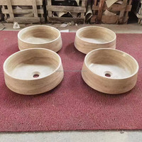 Lavabo rond en marbre travertin beige pour la décoration de la maison et de l'hôtel 2025