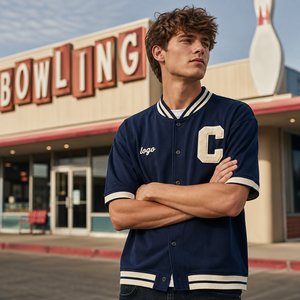Custom Varsity Crossover <b>Bowling</b> <b>Shirt</b> Street Team Letterman Style Oversized Custom Logo Embroidered Polo OEM Factory - Product Image 3