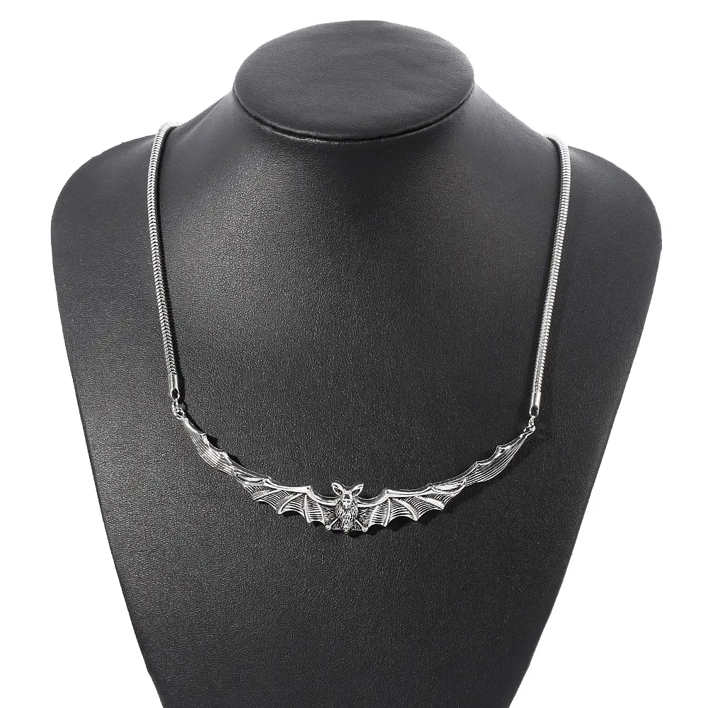 Halloween Jewelry Punk Gothic Silver Necklace Vampire Bat Wings Pendant For Men Women