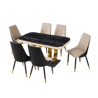 Mesa de Comedor Rectangular con Base de Mármol y Metal en Oferta, Juego de Sillas de Comedor de Cuero, Diseño Moderno para Uso en Hoteles y Restaurantes, Ensamblado