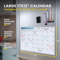 Tableau blanc magnétique en plastique stratifié (vinyle polyuréthane) effaçable à sec, calendrier, 17x12 pouces, résistant aux taches, grand espace d'écriture