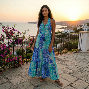 Free Size Y2K Simple <b>Boho</b> Indian Woven Silk A-Line Maxi Floral Print Korean <b>Summer</b> Breathable Beach Holiday Casual <b>Dress</b> - Product Image 3