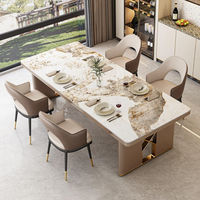 Table et chaises de cuisine avec pieds en acier inoxydable doré Table de cuisine rectangulaire avec 4 chaises rembourrées en cuir Pu bjflamingo