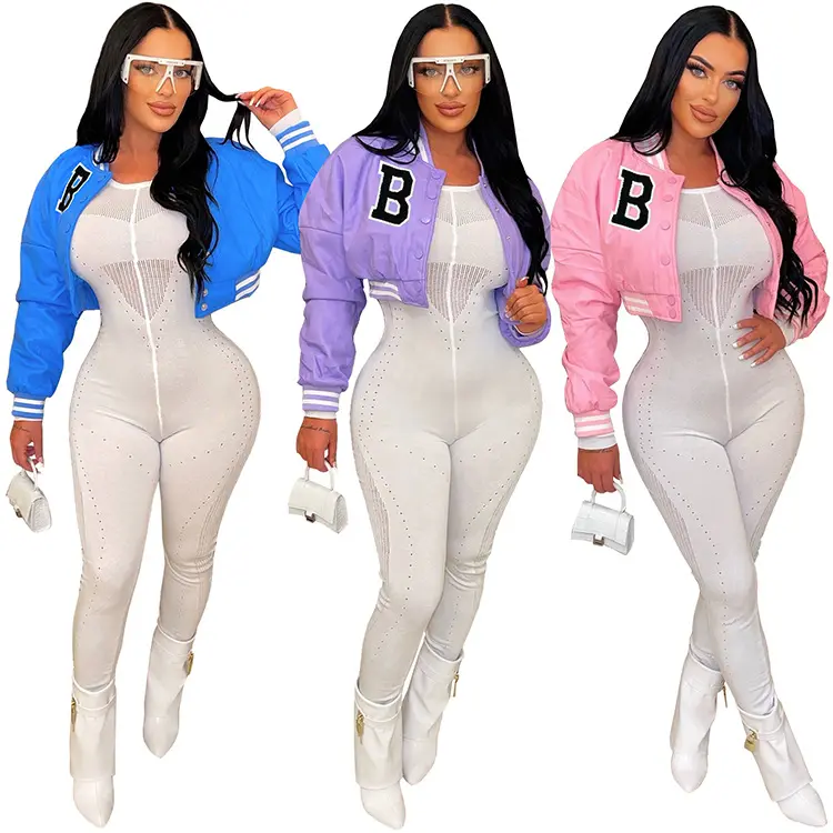 Fall Winter Women Bomber Jackets Crop Coats Letter Printed Ladies Down Coats Baseball Winter Girls' Puffer Letterman Jackets