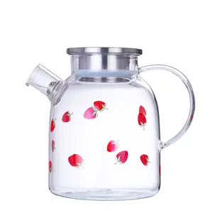 Enfriador de fresa con tapa de acero inoxidable para el hogar, jarra de limón y zumo con vidrio de borosilicato alto, 60oz, 10oz