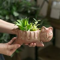 Pot Tanaman Sukulen Bentuk Kucing Oranye Semen, Ornamen Hewan Retro untuk Dekorasi Rumah, Vas Meja untuk Bunga di Ambang Jendela dengan Lubang