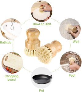 Brosse de nettoyage à poils durs avec manche en bambou naturel pour le lavage des casseroles et poêles en fonte, adaptée aux éviers de cuisine et aux salles de bain - Product Image 2