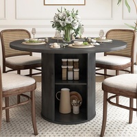 Table de cuisine moderne de 47 pouces avec étagère de rangement à 2 niveaux, table à manger ronde en bois avec porte coulissante pour 4 personnes