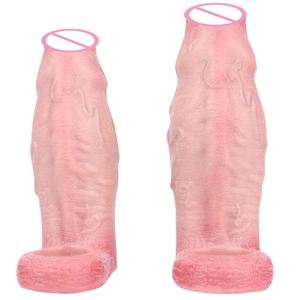 Funda realista para pene, dildo hueco de extremo abierto, anillos flexibles para pene, funda para pene con anillo, juguetes sexuales para agrandamiento de pene para hombres - Product Image 4