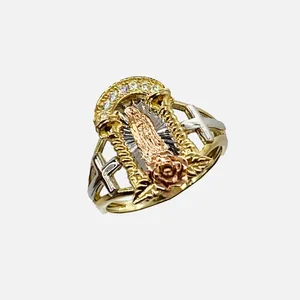 Duyizhao 14K chapado en oro Virgen María Señora Guadalupe Tri Color Rosa CZ Anillo Vintage Regalo - Product Image 1