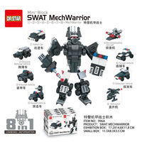 Jouet de construction en plastique 8-en-1, voiture robot, robot de ville, guerrier mécanique, blocs de construction avec petites briques, cadeau idéal pour les garçons