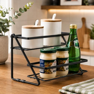 <b>Kitchen</b> Storage <b>Rack</b> Carbon Steel Double Tier Portable Standing Shelf Multipurpose Organizer for <b>Spices</b> Dry Goods Utensils Tools - Product Image 4